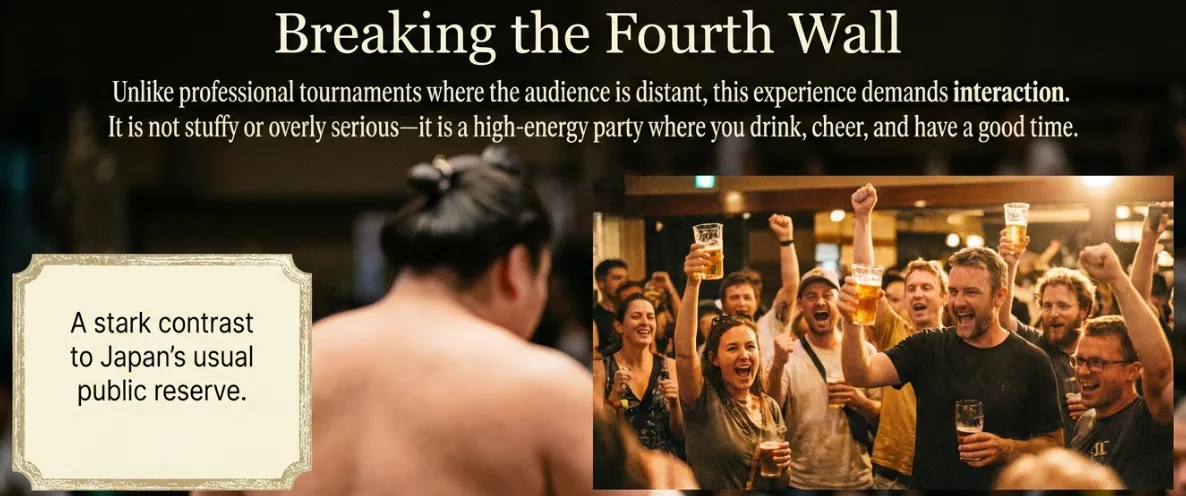 sumo hall hirakuza osaka audience challenge interactive experience with wrestler