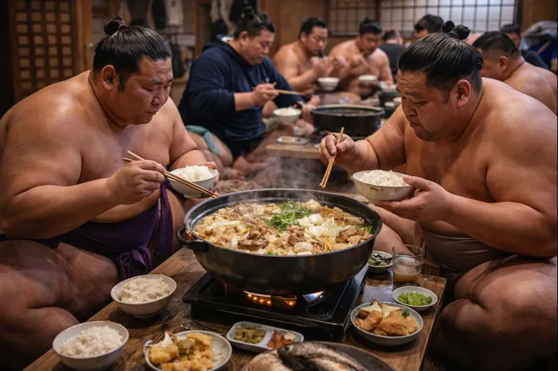 A traditional Chanko Nabe hotpot meal, the classic diet of professional sumo wrestlers
