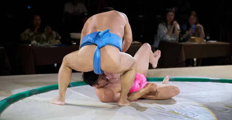 Front-row sumo show with Wagyu sukiyaki dinner in Osaka — premium ringside seating with high-grade Japanese beef course