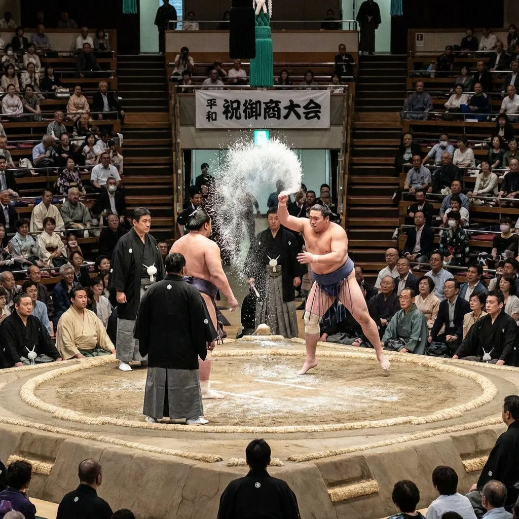 Sumo wrestling tournament match in Osaka Japan